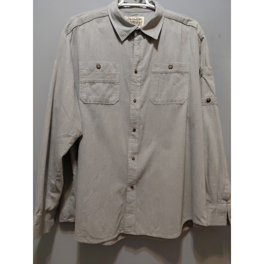 Fishing Shirt Mens 3XL Gray Button Up Long Sleeve Pockets Hiking Special Issue